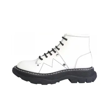 Alexander McQueen Tread Slick Lace Up Boot Ivory Black Women's