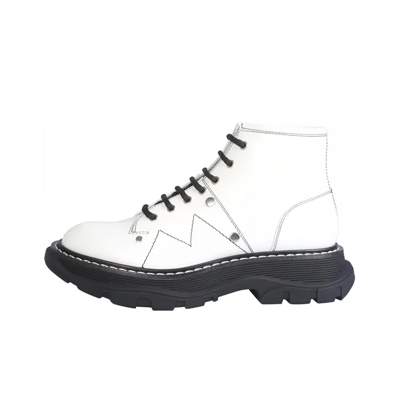 Alexander McQueen Tread Slick Lace Up Boot Ivory Black Women's-0
