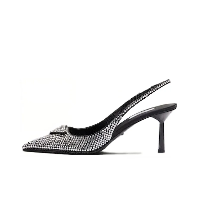 PRADA Slim Heel High Heels 7.5cm Women's Silver-0