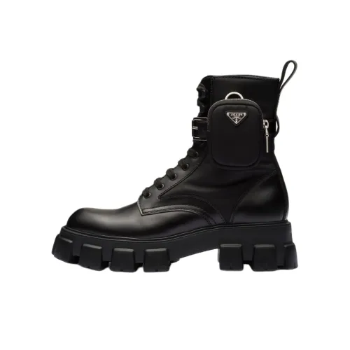 PRADA Monolith 55mm Pouch Ankle Boots Black Leather
