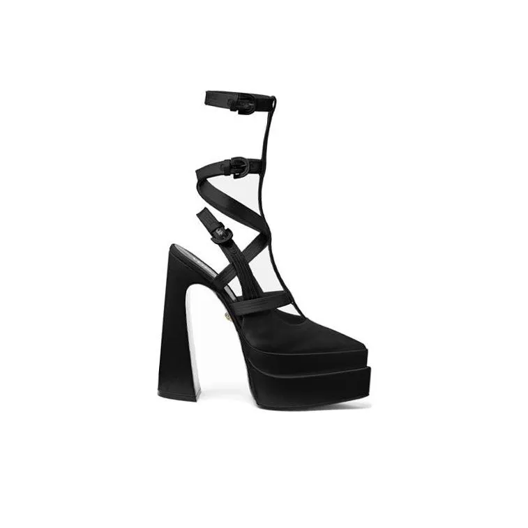 VERSACE Chunky Heel High Heels 16cm Women's Black-3