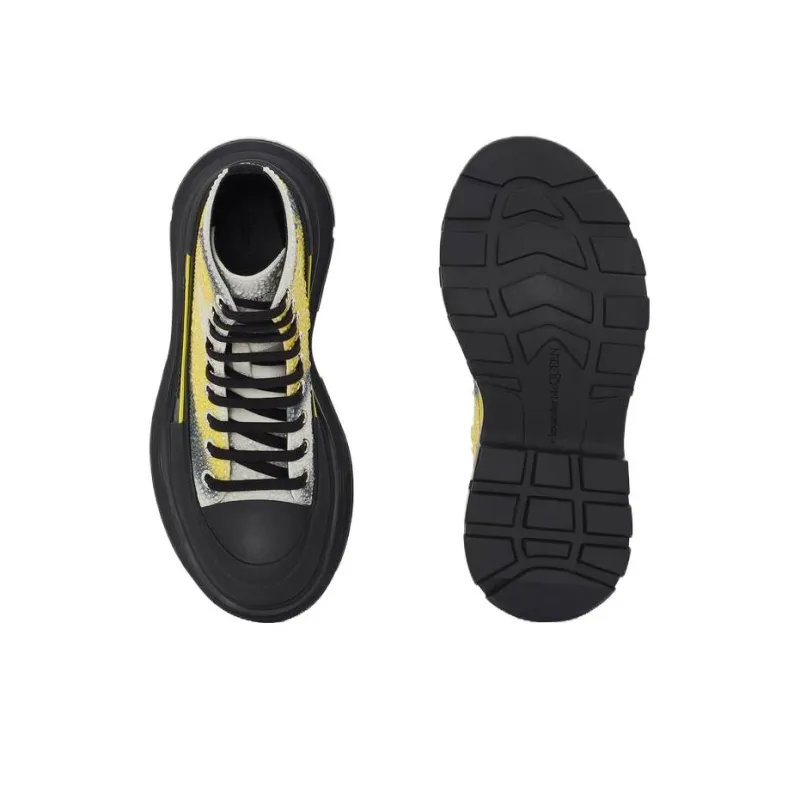 Alexander McQueen Tread Slick Lace Up Boot Mushroom Spores Print Embellished Crystals White Yellow Black Women's-4