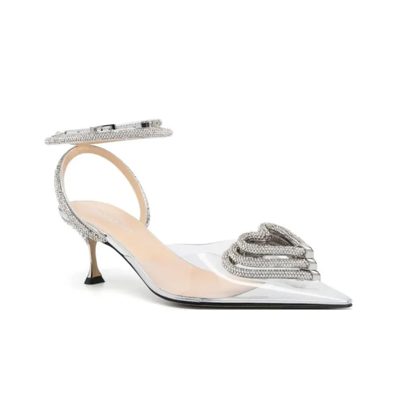 MACH & MACH Triple Heart Slim Heel High Heels 7.5cm Women's Silver-1