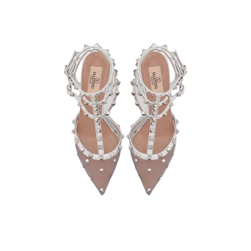 Valentino Rockstud Slim Heel High Heels 6.5cm Women's Silver-3
