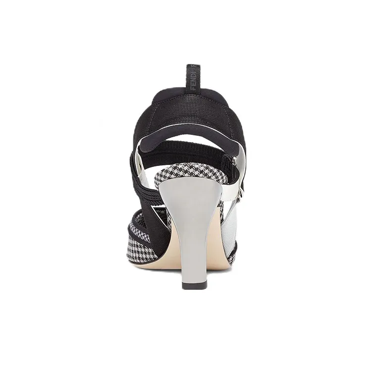 FENDI Colibri Chunky Heel High Heels 8.5cm Women's Black White-4