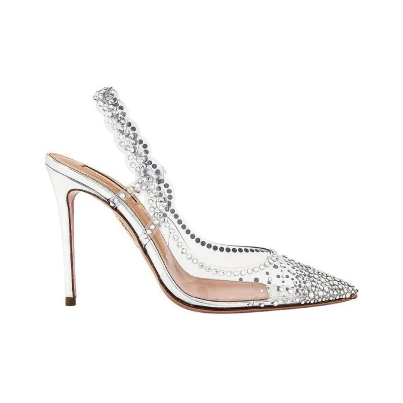 AQUAZZURA Heaven Slim Heel High Heels 10.5cm Women's Silver-4
