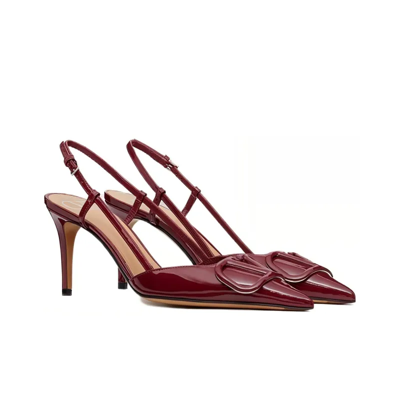 Valentino VLogo Signature Slim Heel High Heels 8cm Women's Burgundy Red-1