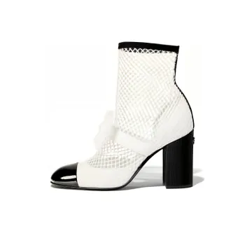 CHANEL Ankle Boots 9cm Women's White Black