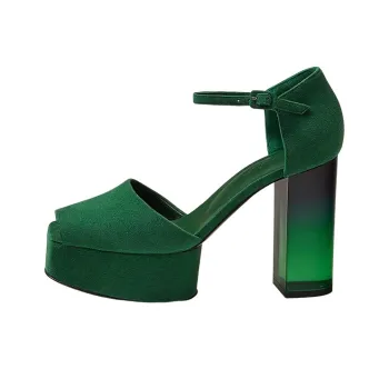 HERMES Fever 70 Chunky Heel High Heels Women's Green