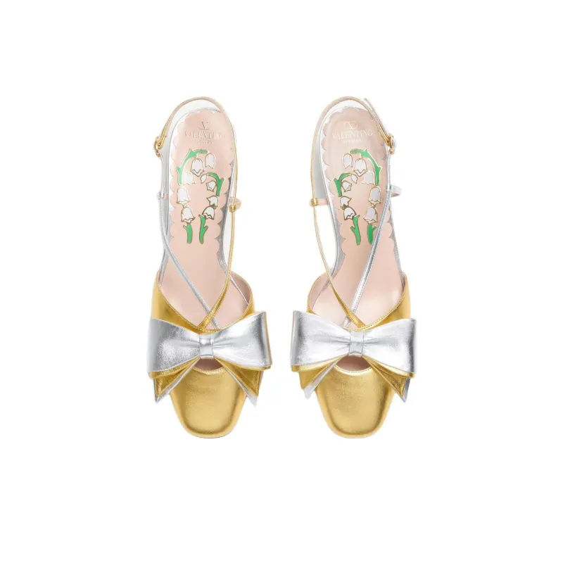 Valentino BOW WOW Block Heel High Heels 4.5cm Women's Gold-4