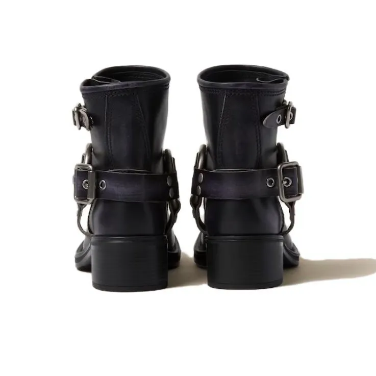 MIU MIU Vintage-Look Leather Ankle Boots-3