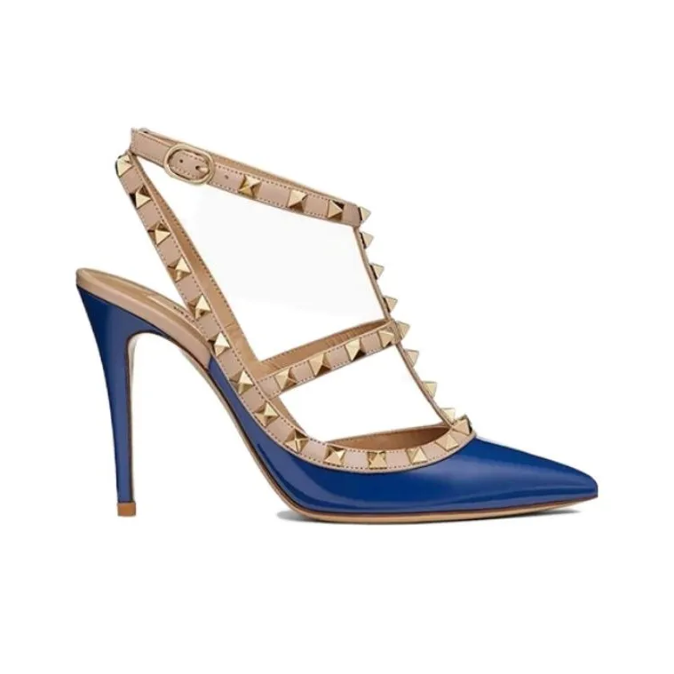 Valentino ROCKSTUD Slim Heel High Heels Women's Blue-1