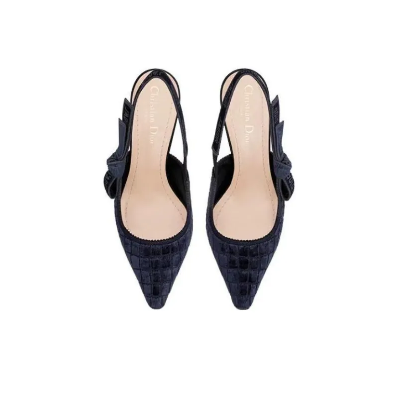 DIOR J'Adior Slingback Pump Irregular Heel High Heels Women's Navy Blue-4