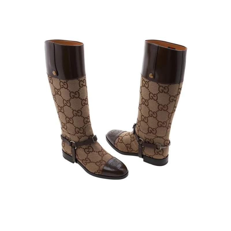 GUCCI Horsebit Long Shaft Boots Men's Beige Brown-3