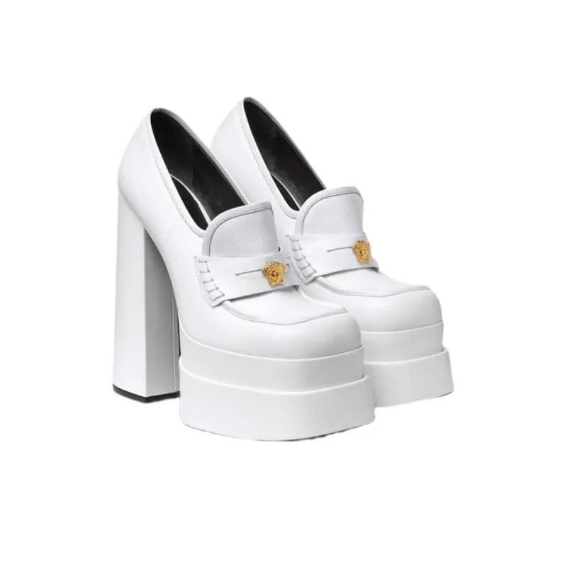VERSACE Intrico Chunky Heel High Heels 12.5cm Women's White-2