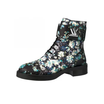 LOUIS VUITTON Lv Wonderland Printing Small Cowhide Flat Blue Black Women's