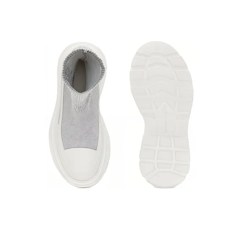 Alexander McQueen Logo Intarsia Chunky Sock Sneaker Grey White Women's-4