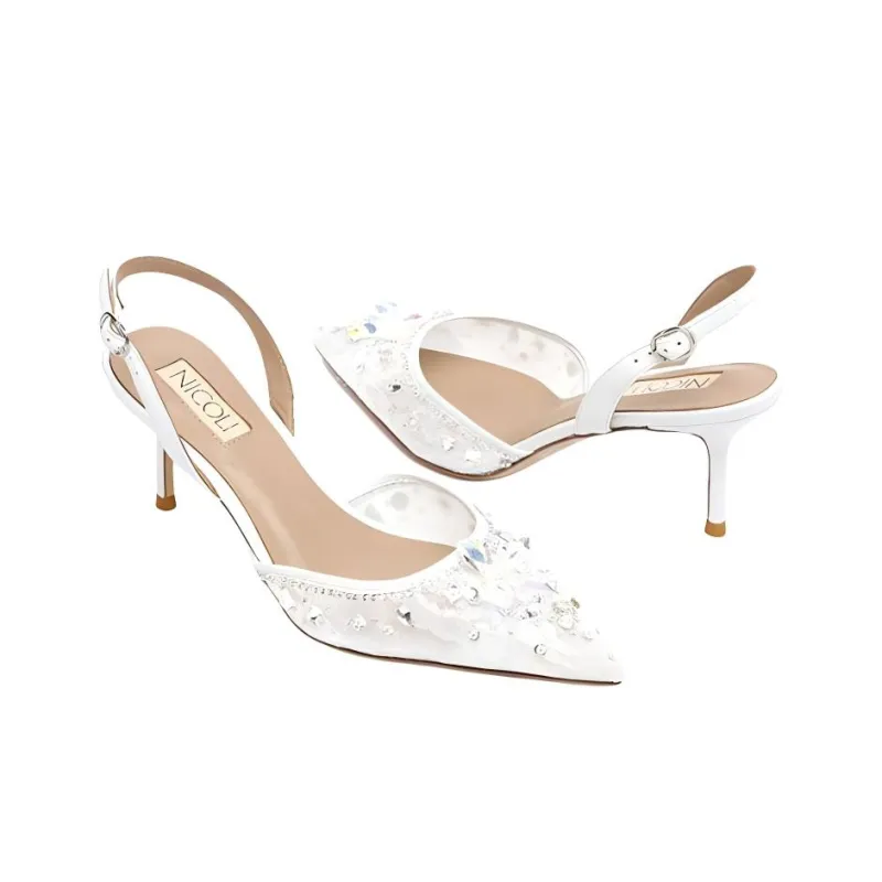 NICOLI Hailee Slim Heel High Heels 7cm Women's White-3