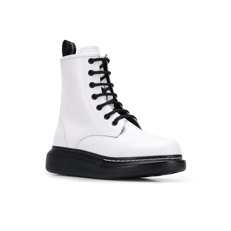 Alexander McQueen Glossed Leather Platform Ankle Boot White Black Women's-2