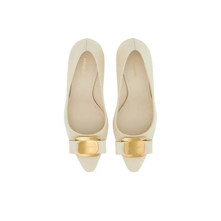 FERRAGAMO Vara Slim Heel High Heels 8.5cm Women's White-3