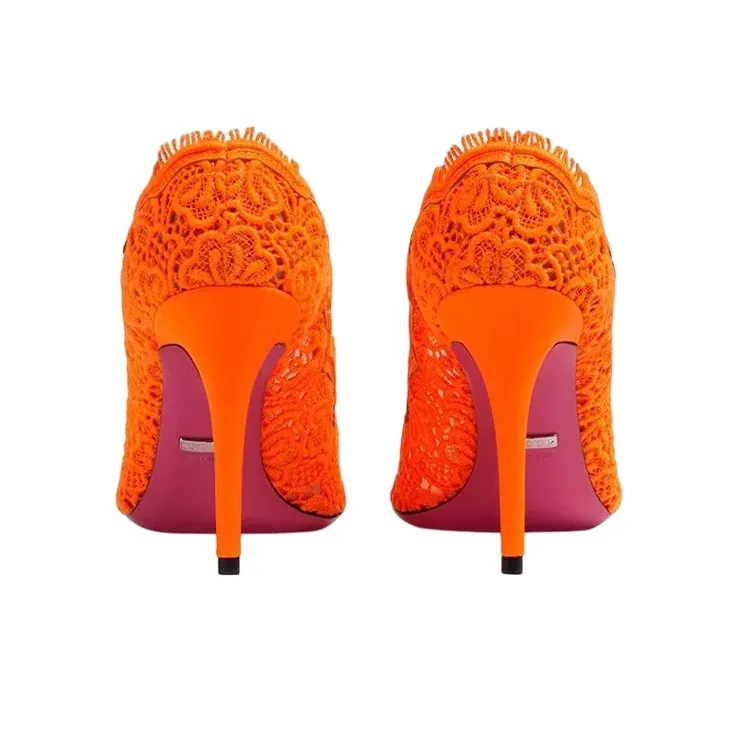 GUCCI Orange Virginia 95 Lace Pumps-4