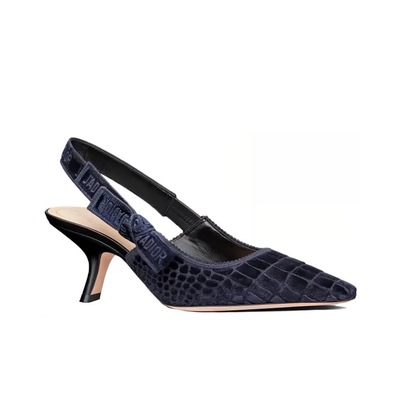 DIOR J'Adior Slingback Pump Irregular Heel High Heels Women's Navy Blue-2