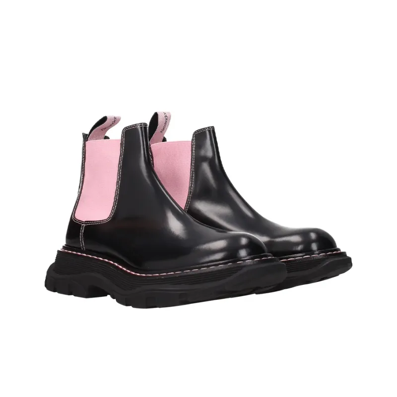 Alexander McQueen Ankle Leather Boots 'Black Pink' Women's-2