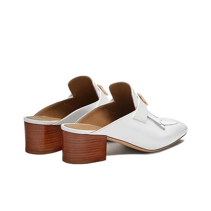 HERMES Tuileries Chunky Heel High Heels 5.5cm Women's White-3