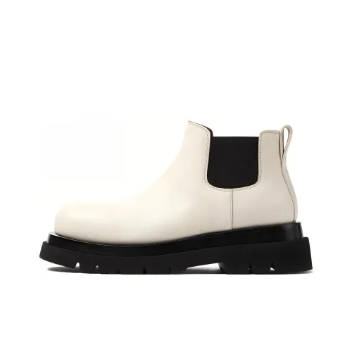 Bottega Veneta Lug BV Ankle Length Chelsea Boots Men's White Black