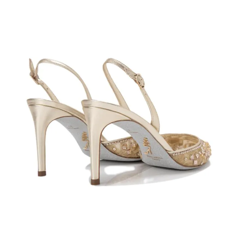 RENE CAOVILLA Aretha Slim Heel High Heels 7cm Women's Gold-3