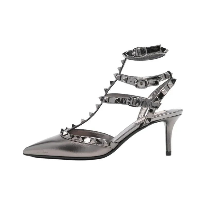 Valentino Rockstud Slim Heel High Heels 7cm Women's Silver-0