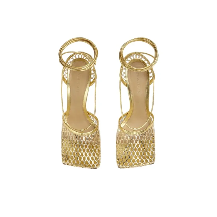 Bottega Veneta Stretch Slim Heel High Heels Women's Gold-3