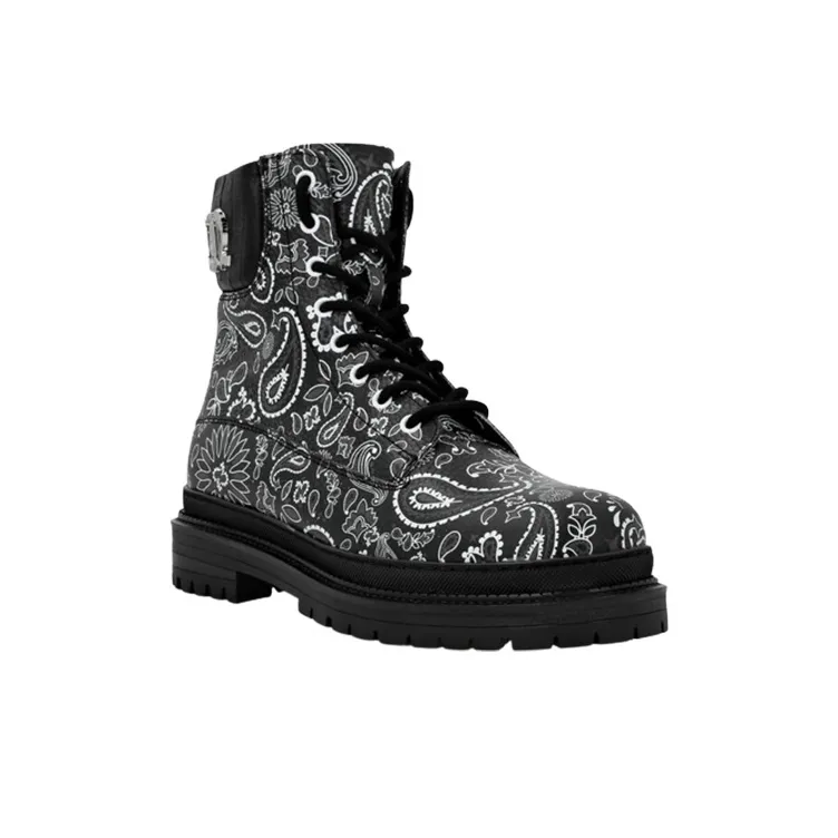 PHILIPP PLEIN Paisley-print Leather Ankle Boots-2