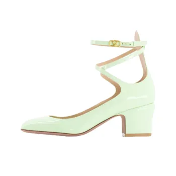 Valentino Tan Go GARAVANI Block Heel High Heels 6cm Women's Light Green