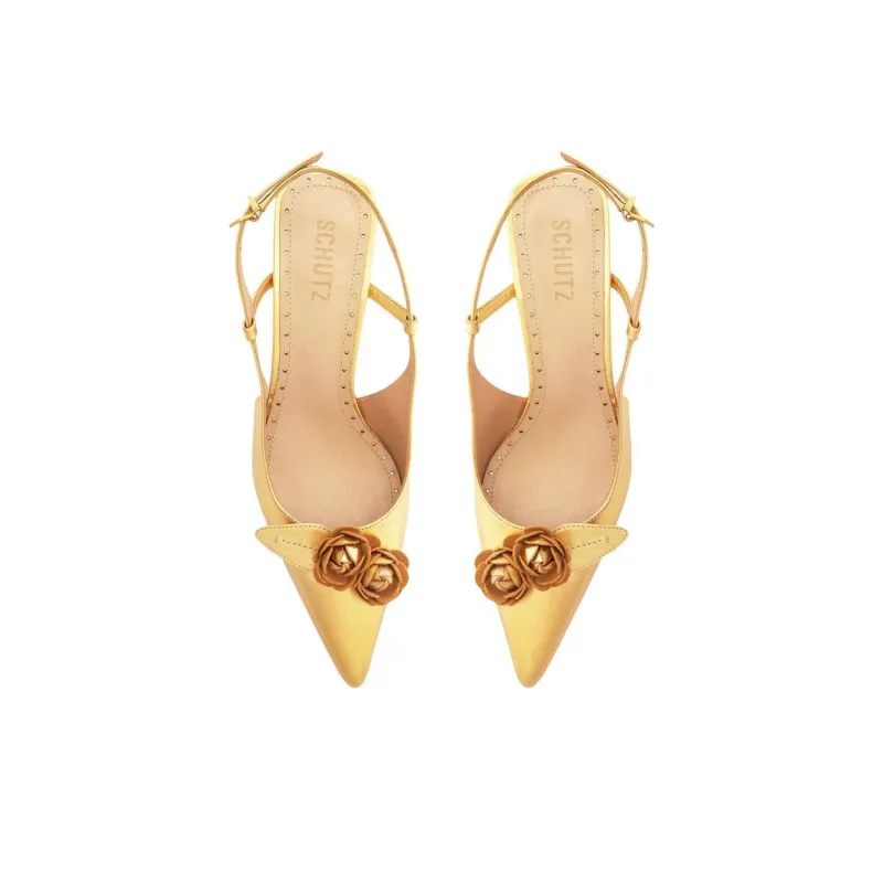 Schutz Almas Slim Heel High Heels 8.2cn Women's Gold-3