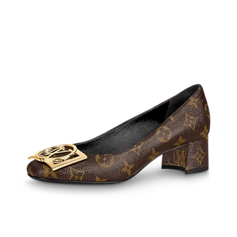 LOUIS VUITTON Lv Madeleine Block Heels Brown Monogram Women s