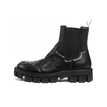 VERSACE Greca Portico Panelled Leather Boots