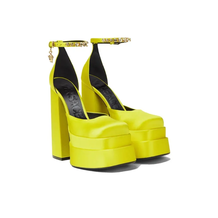 VERSACE Medusa Aevitas 155mm Platform Pumps Yellow Satin-3