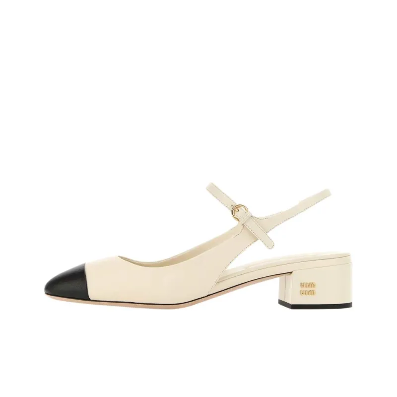 MIU MIU Chunky Heel High Heels 4cm Women's Beige-0