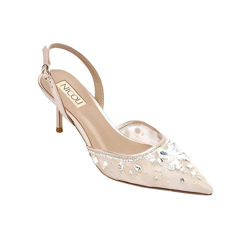 NICOLI Hailee Slim Heel High Heels 7cm Women's Nude-2