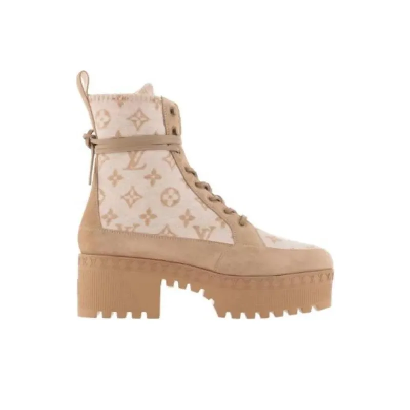 LOUIS VUITTON Laureate Ankle Boots Women's Beige-1