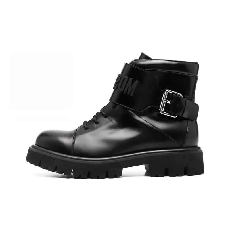 MOSCHINO Logo Embossed Buckled Boots-0