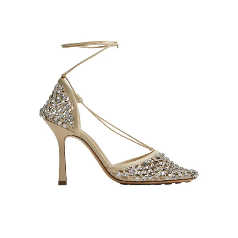 Bottega Veneta Stretch Slim Heel Stylish Sandal 9cm Women's Silver-1