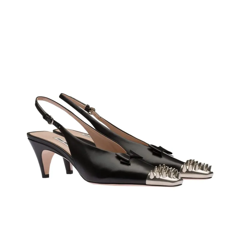 MIU MIU Cone Heel High Heels Women's Black Silver-2
