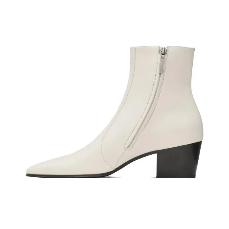 SAINT LAURENT Vassili Ankle Boots Men's Ivory White-0
