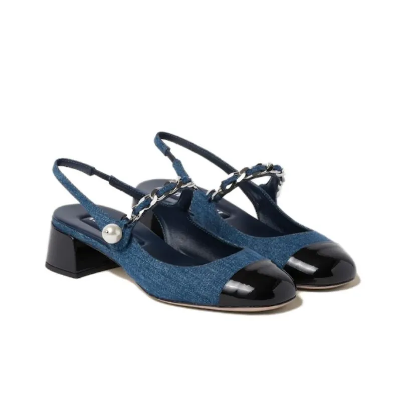 MIU MIU Chunky Heel High Heels 3.5cm Women's Blue-2