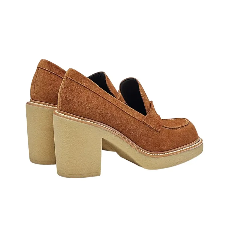 HERMES Didi-70 Chunky Heel High Heels 7cm Women's Brown-4