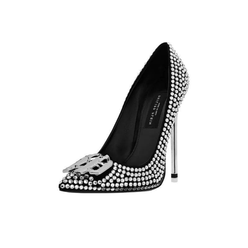 PHILIPP PLEIN Decollete Slim Heel High Heels 12cm Women's Silver-4