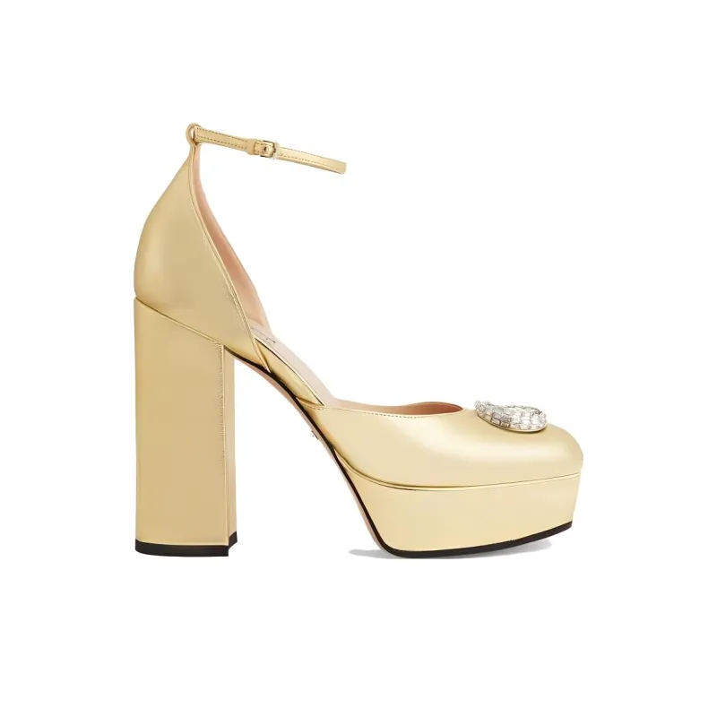 GUCCI Chunky Heel High Heels 11.5cm Women's Yellow-1