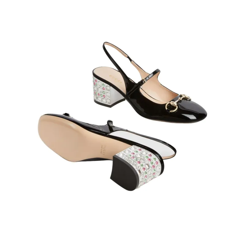 GUCCI Horsebit Block Heel High Heels 5.5cm Women's Black-4